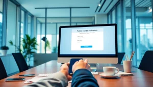 Interface de vérification des numéros de téléphone en ligne mettant en valeur la confiance et l'innovation.