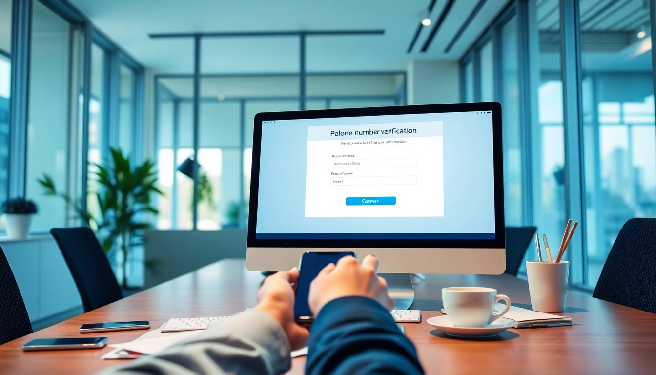Interface de vérification des numéros de téléphone en ligne mettant en valeur la confiance et l'innovation.