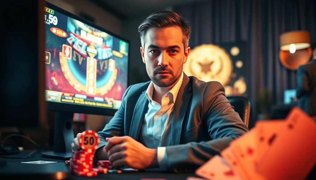 Jouer à casino en ligne avec des cartes et des jetons dans un bureau chaleureux