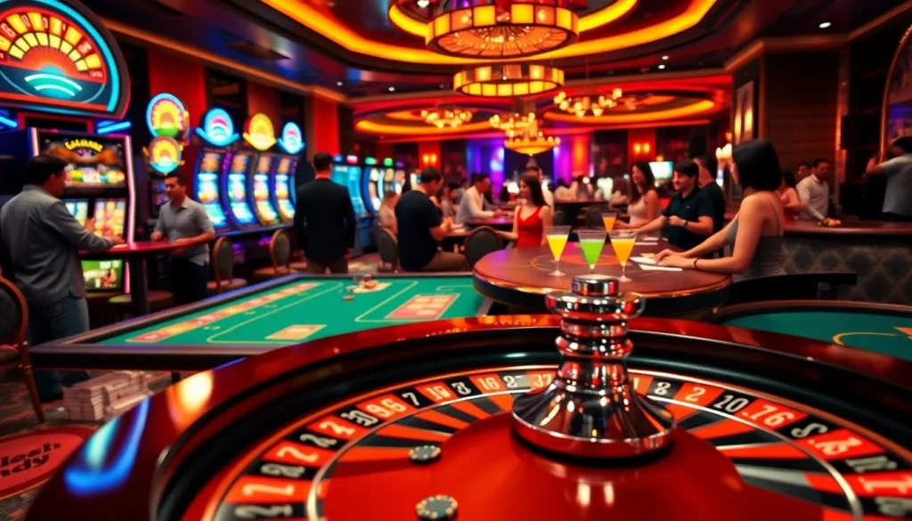 Vibrant scene of casino en ligne 2026 with engaged players and colorful gaming elements.