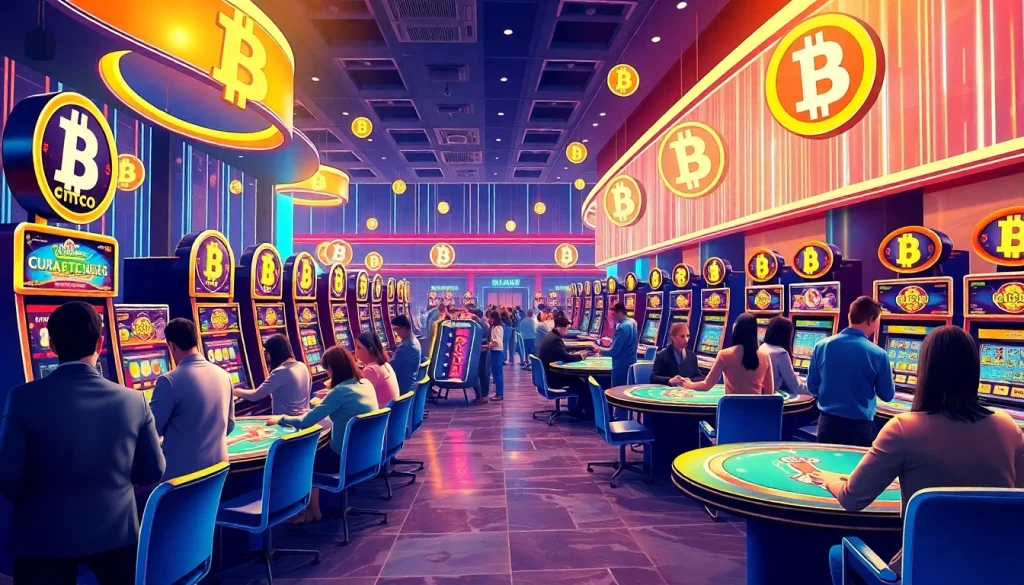 Des joueurs profitent des casinos Bitcoin modernes avec des machines à sous et des tables de poker