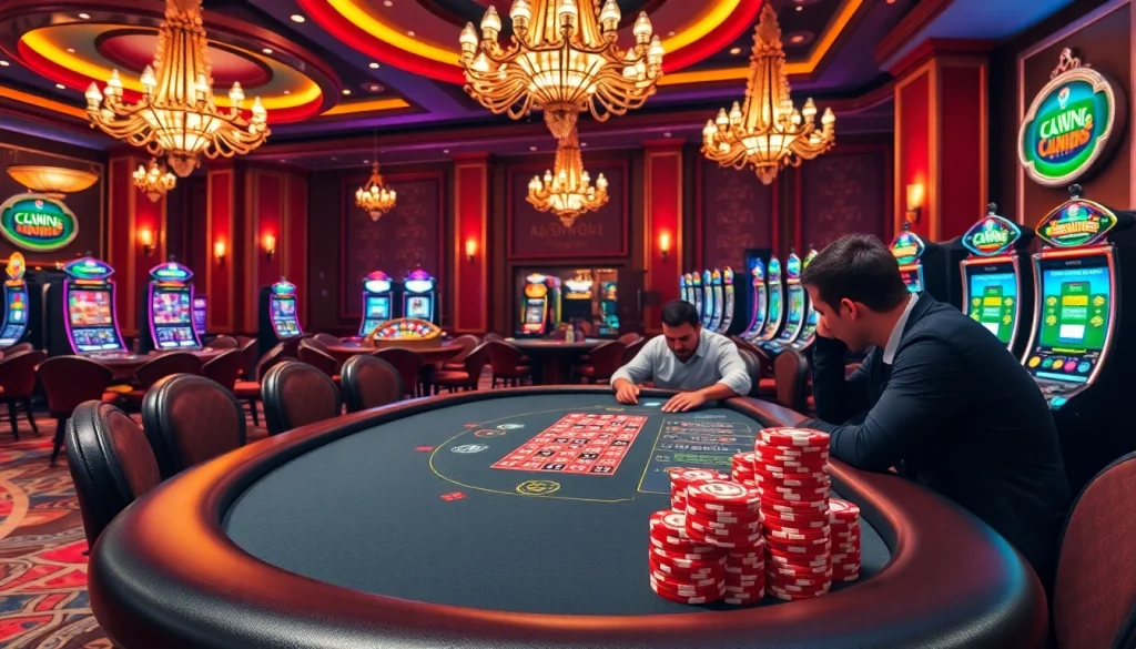 Cwin-themed high-stakes poker game in a luxury casino setting featuring rich colors and dynamic elements.