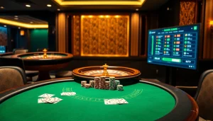 Experience thrilling gameplay at https://f8bet.ventures/ with casino tables showcasing vibrant poker chips and cards.