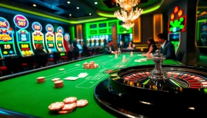 Players enjoying a luxurious KK55 casino table with vibrant poker chips and cards.