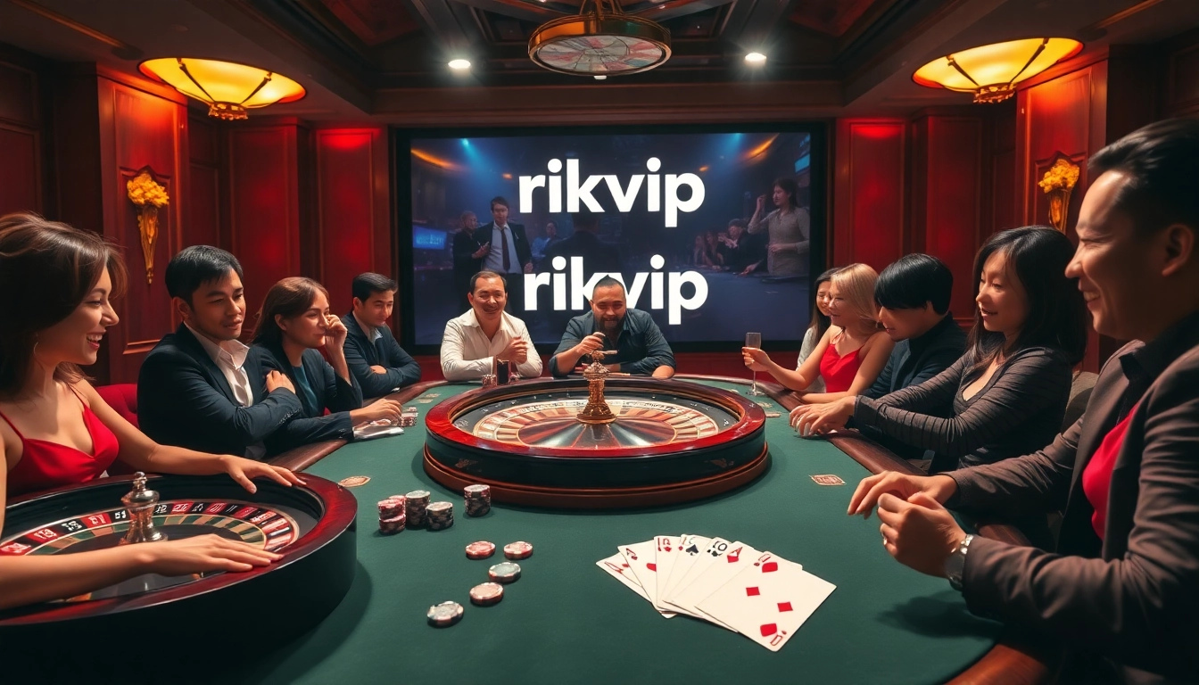 Experience the excitement of rikvip with vibrant poker chips and cards at a luxurious casino table.