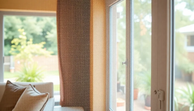 Moustiquaire fenetre sur mesure installée dans un salon moderne, offrant une protection contre les insectes.
