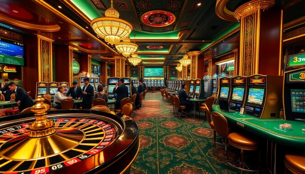 Players engaging in thrilling games at the luxurious 33win casino, capturing excitement and strategy.