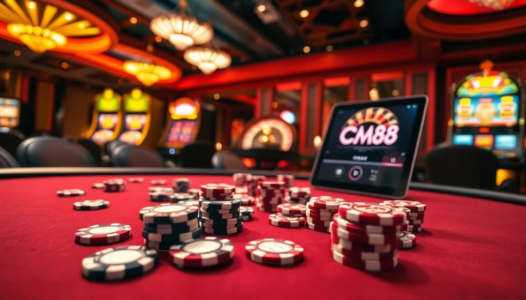 Experience the thrill of CM88 casino gaming with vibrant tables, chips, and modern interfaces.