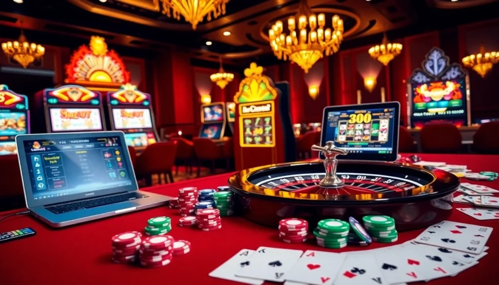 Vivez l'excitation du casino en ligne argent réel avec des jetons de poker vibrants et une roue de roulette.